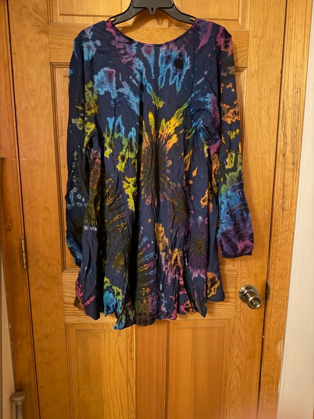 Sacred Threads Navy Tie-Dye Scoop Neck Tunic with Blue, Purple & Green